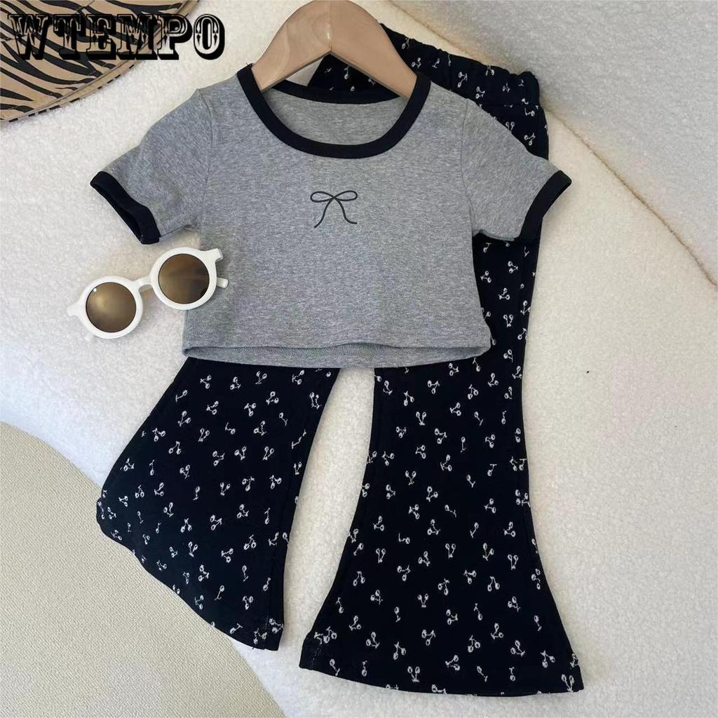 Girls' Set Fashionable Short Sleeved Pants Set Cherry Korean Children's Two-piece Set Treasure