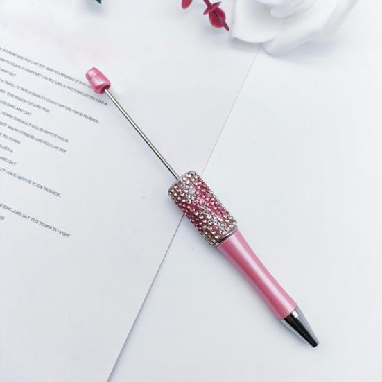 Decorative Beaded Pen Diamond Beadable Pens, Bling Rhinestone DIY Plastic Bead Pen, Crystal Cute Shaft Black Ink Ballpoint Pens for Decorations Office