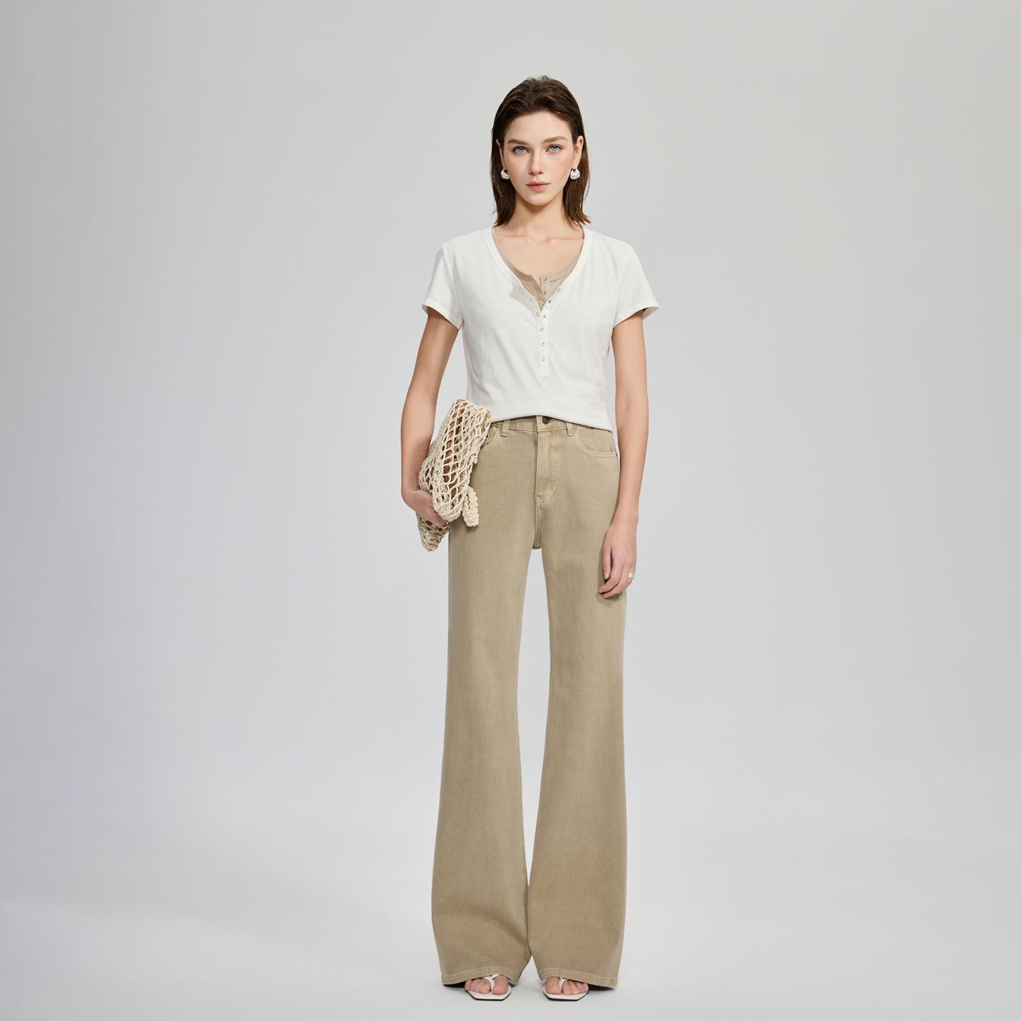 Shi Lin Women s Tencel Flare Pants - High-End, Stretchy Jeans for Summer 2026 Large хаки