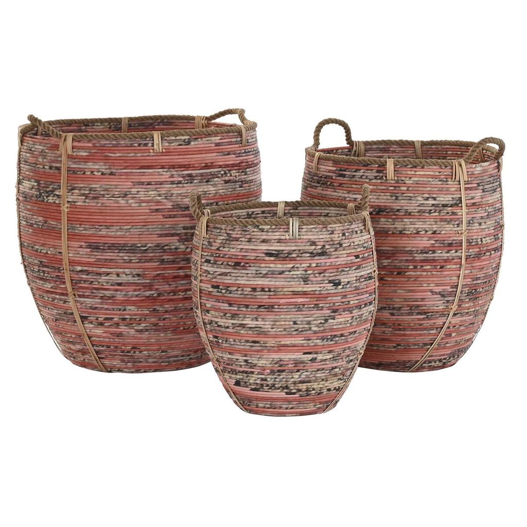 Basket Set DKD Home Decor Peach Natural Boho 52 X 52 X 58 Cm