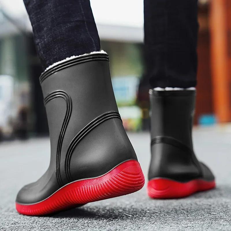 Fashion Fashion Men's Rain Boots Winter Cotton Warm Work Boots Men Wear-resistant Outdoor Work Rubber Boot Waterproo Boot Fishing Shoes