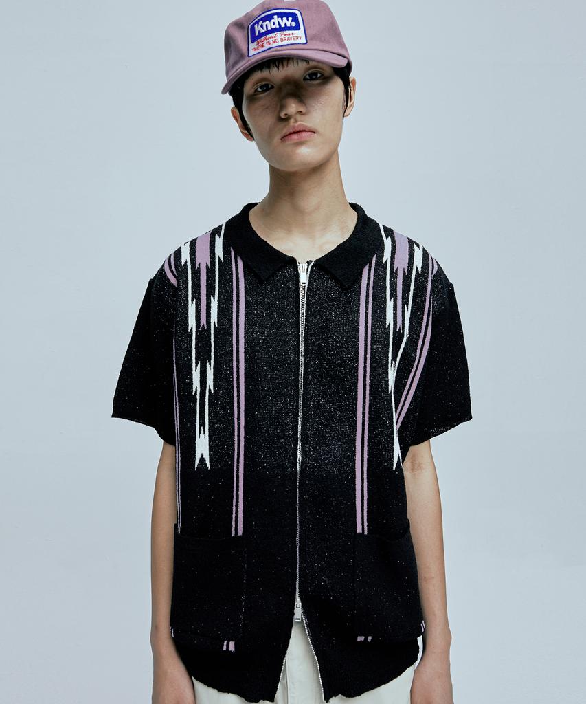 KND Navajo Boucle Knit Half Cardigan Black
