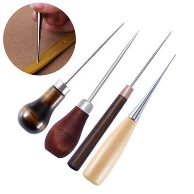 Durable Professional Leather Wood Handle Awl For Leather Craft Stitching Sewing Accessories Sewing Stitching Awl Hand Tools