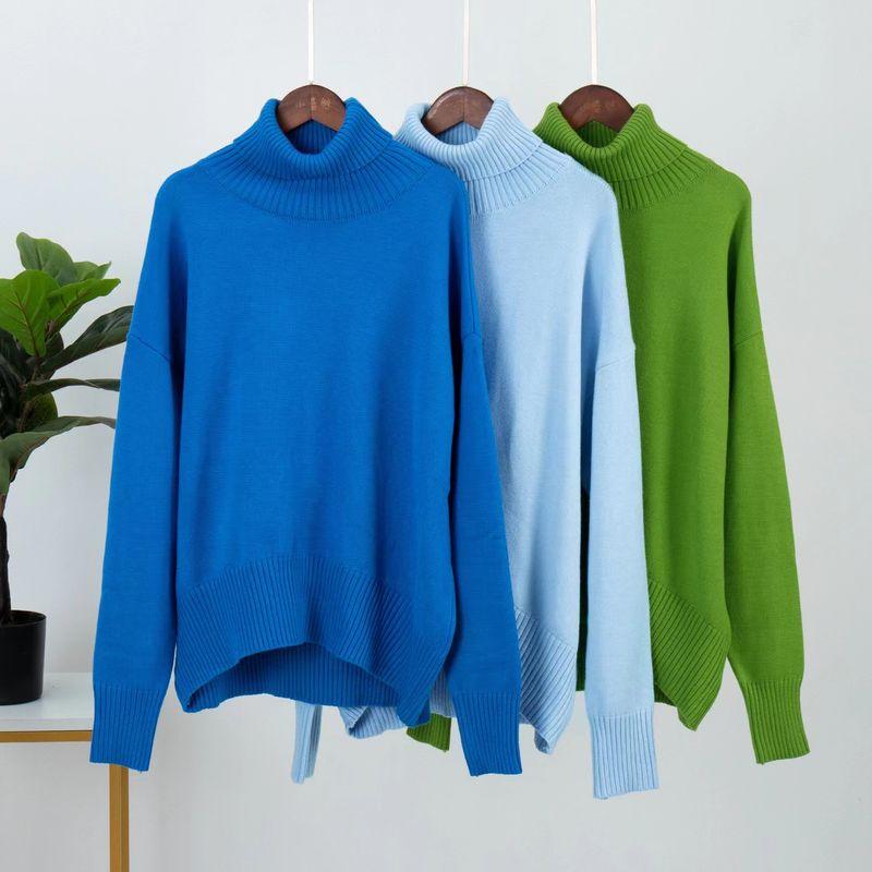 New Arrival Fall and Winter Plaid Loose All-Matching Graceful Pullover Turtleneck Sweater Turtleneck Loose Sweater