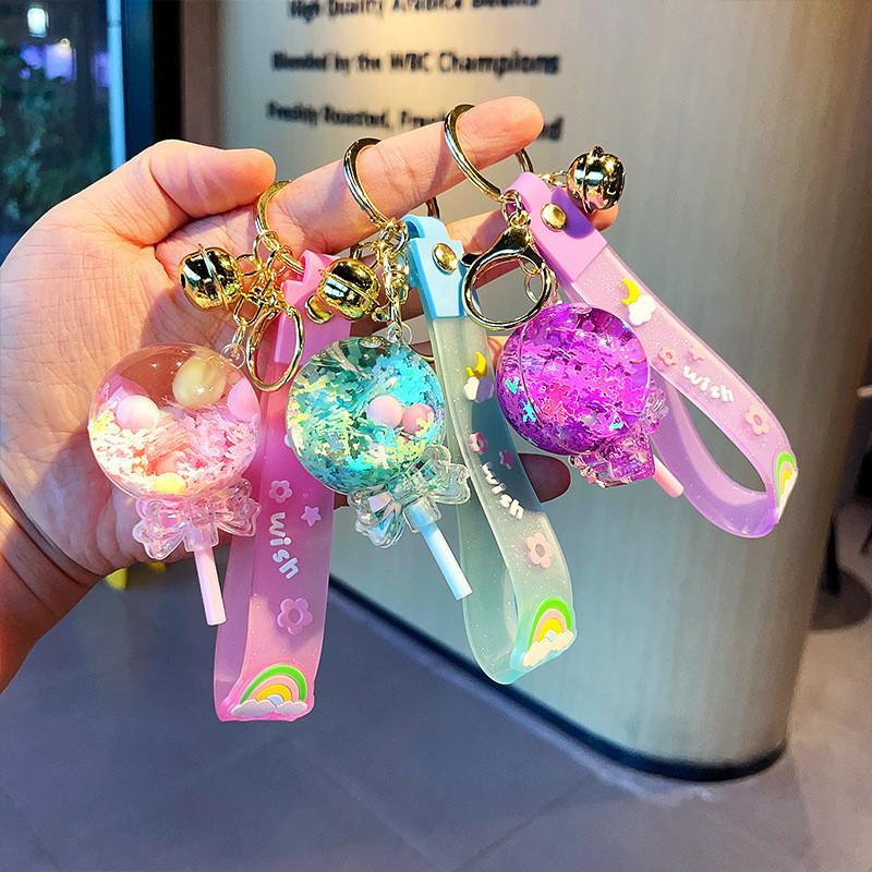 Adorable Acrylic Cartoon Keychain Cute Floating Sand Bottle Key Ring For Kids