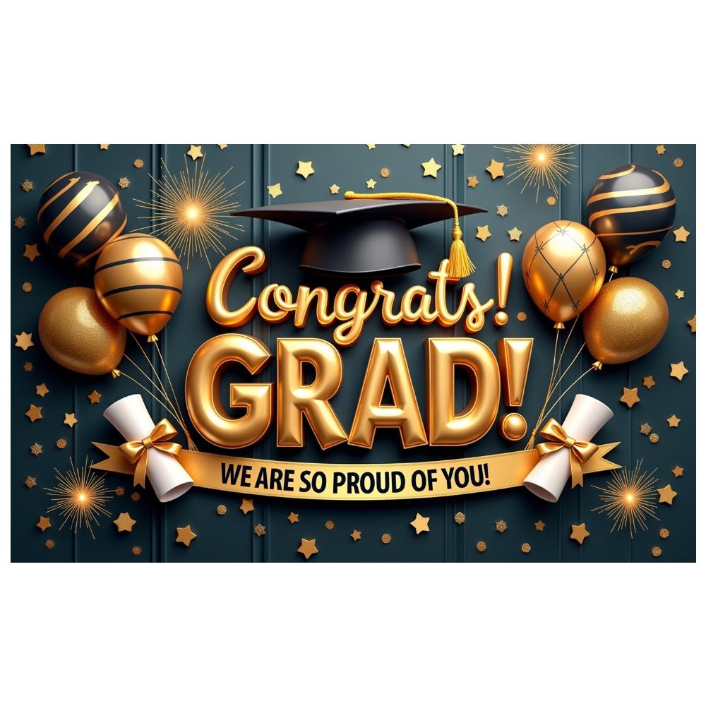 Congrats Grad Banner Diploma Decoration Grad Photo Backdrop Graduation Display Star Pattern Graduation Decor Banner For Grad