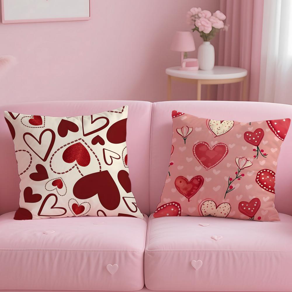 Pink Love Cushion Cover Soft Short Plush Double-Sided Printing Home Decor Machine Washable Pillow Case Gift