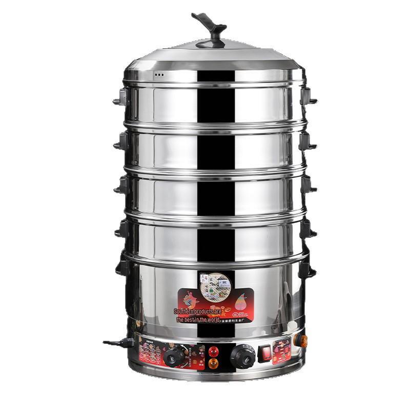 Multi-Layer Stainless Steel Electric Steamer for Household Use - Large Capacity with Steaming Rack for Buns