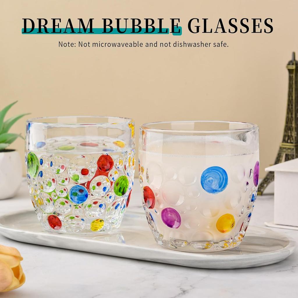 Colorful Bubbly Drinking Glasses Set of 2, 11 Oz (330 Ml), Stemless Champagne Glasses, Cocktail Glasses, Stemless Wine Glasses, Iced Tea Mugs, Heavy