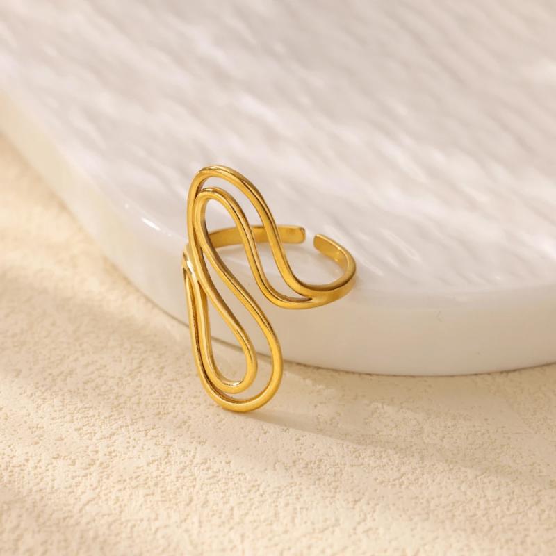 Stainless Steel Unique Double S-Shaped Opening Rings for Women Men 18K Gold Color Stylish Anti Allergenic Waterproof Jewelry