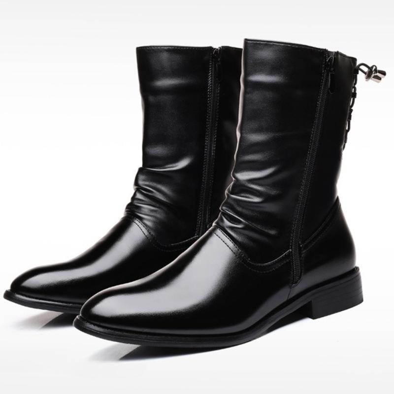

Мужские кожаные ботинки Высококачественные черные мотоциклетные ботинки Дизайнерские панк-рок ботинки до середины икры Модные высокие ботинки Botas Masculino 38 чёрный