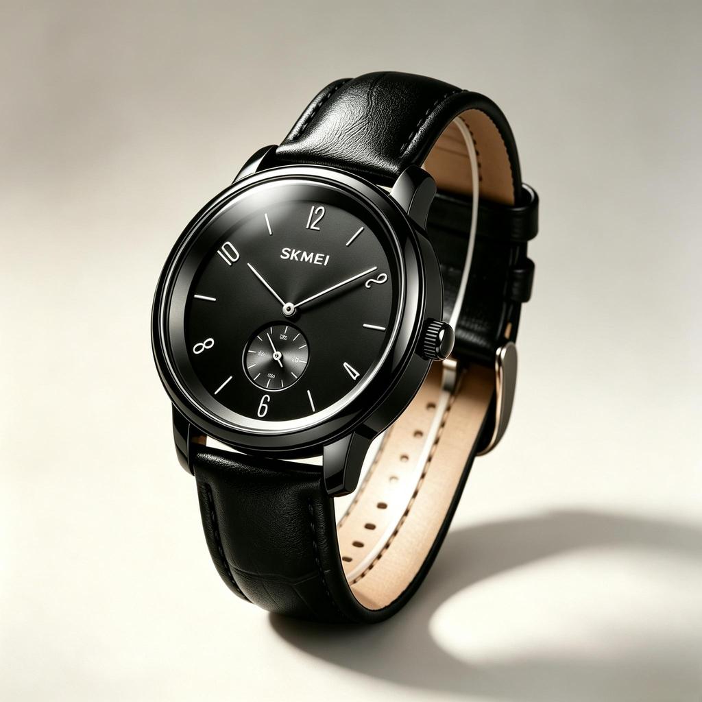 Men's Quartz Watch SKMEI Genuine Leather Calendar Business 1398