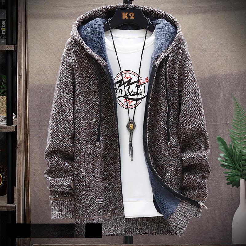 Мужские мешковатые свитера на молнии пальто повседневные теплые топы с капюшоном простые куртки 3XL кофейный 2269₽