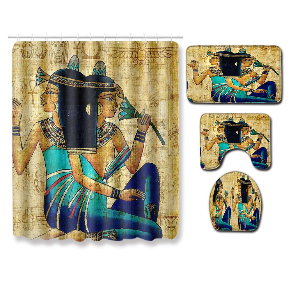 African American Women'S Bathroom Four-Piece Combination Set Household Door Mat Absorbent Non-Slip Floor Mat Carpet