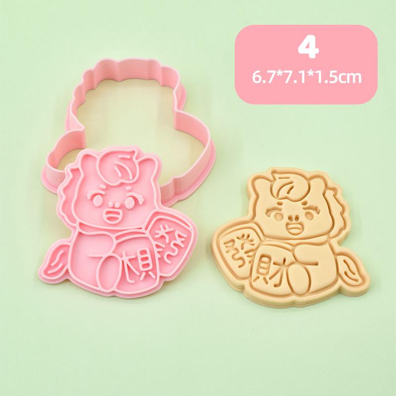 Year Of The Horse Cookie Cutters Chinese New Year 3D Cartoon Horse Shape Pressable Biscuit Mold Cookie Stamp Kitchen Baking Tool