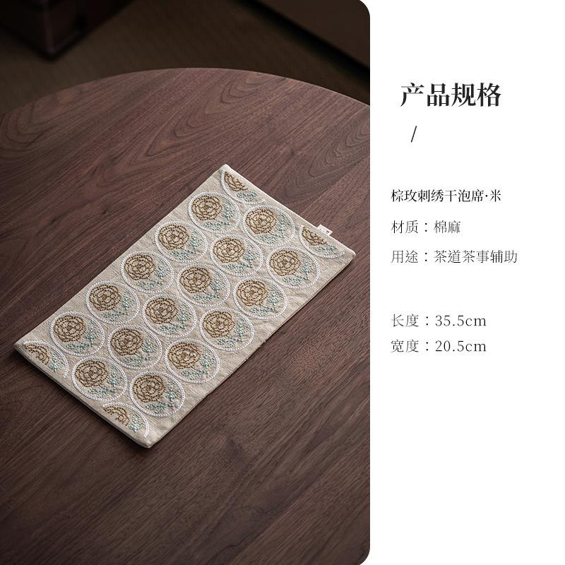 

Rose Embroidery Tea Table Mats Retro Heat Insulation Mat Drink Coaster Dinner Table Cloth Mat Tea Ceremony Supplies Ornaments