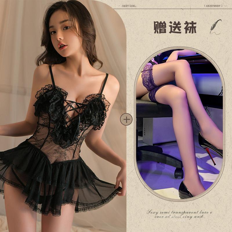 Sex Underwear Sexy Suspender Lace Seduction Pajamas Deep V Hollow Strap Pajamas Set Love'Fun Clothing Women