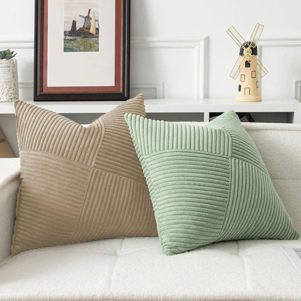 2 Pieces Windmill Design Splicing Cross Throw Pillow Cover Solid Color Corduroy Patchwork Cushion Cover Thickened Wear-resistant