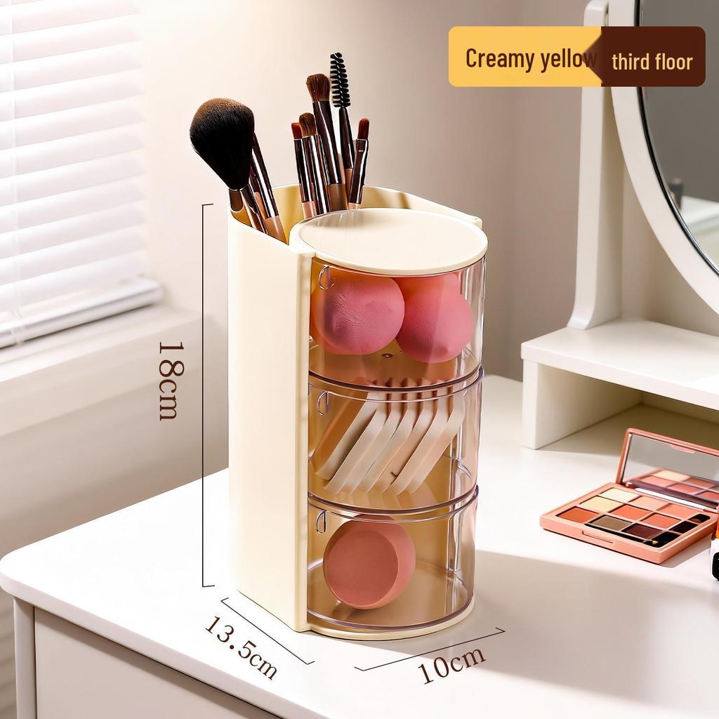 Drehbarer staubdichter Make-up-Organizer mit Puderquasten-Aufbewahrung, Lippenstifthalter und Pinselständer