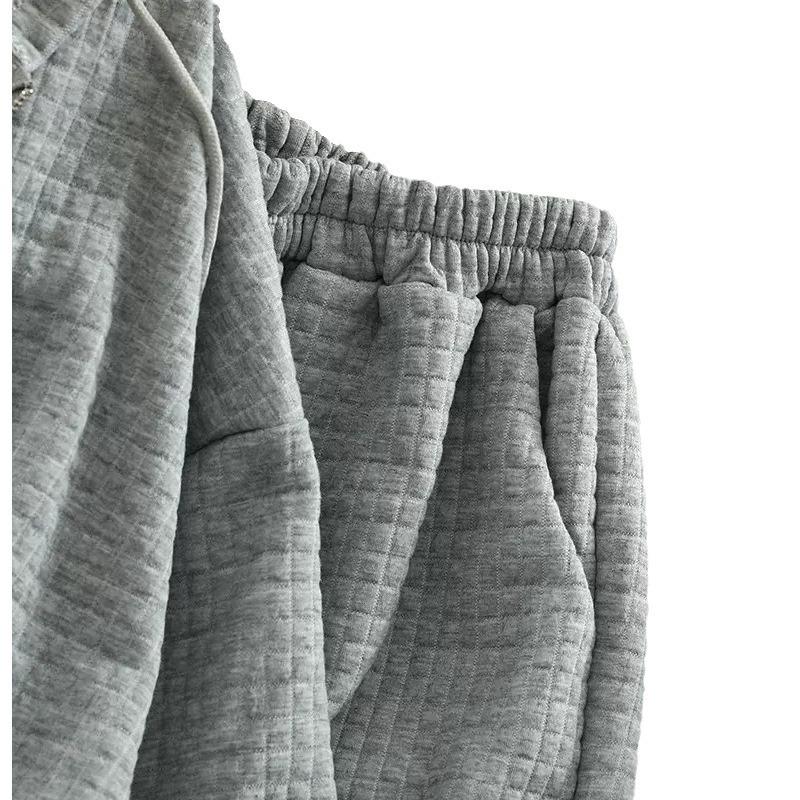 Women's 2024 Autumn/Winter Casual Waffle Hooded Cardigan & Wide-Leg Pants Three-Piece Set