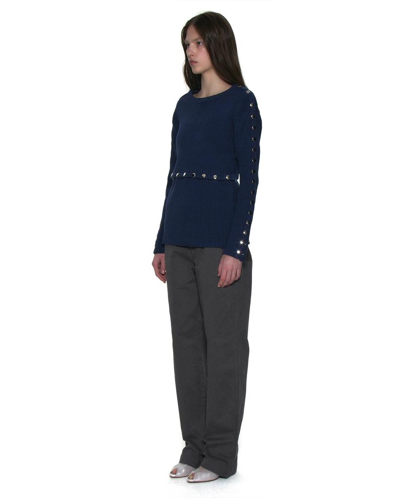 PARTIMENTO WOMEN Two-Way Transform Ribbed Knit Crew Neck_Blue