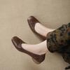 French sheepskin square head shallow mouth single shoes women's 2025 commuting leather low-heeled grandma shoes comfortable small leather shoes