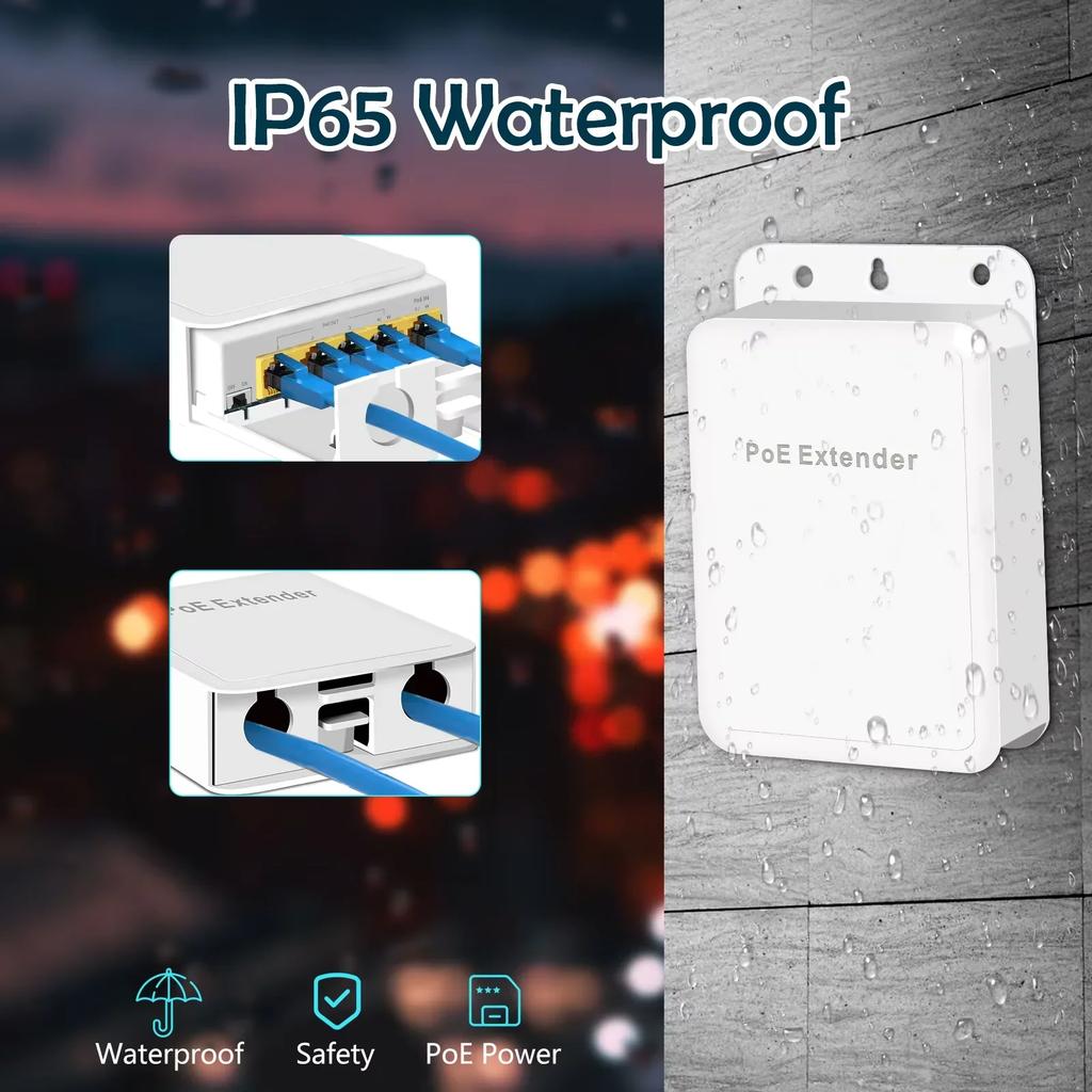 5 Port Wasserdichter POE Extender 4 Port Repeater 100/1000Mbps Outdoor Netzwerk IP55 VLAN 44-57V für POE Kamera Wierless AP