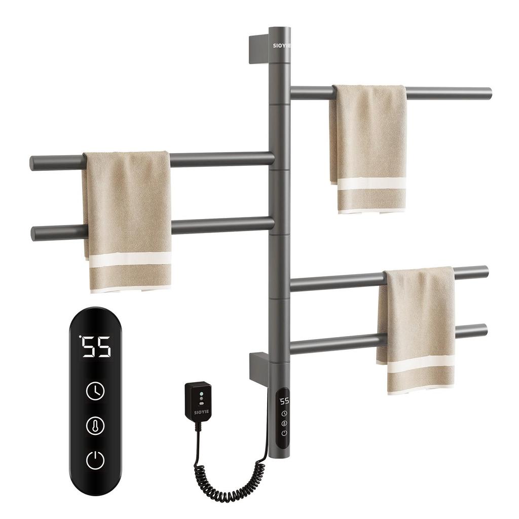 SIOYIE Electric Heated Towel Rack, Rotating Towel Warmer, Smart Bathroom Radiator, Plug-In/Hardwired Heater