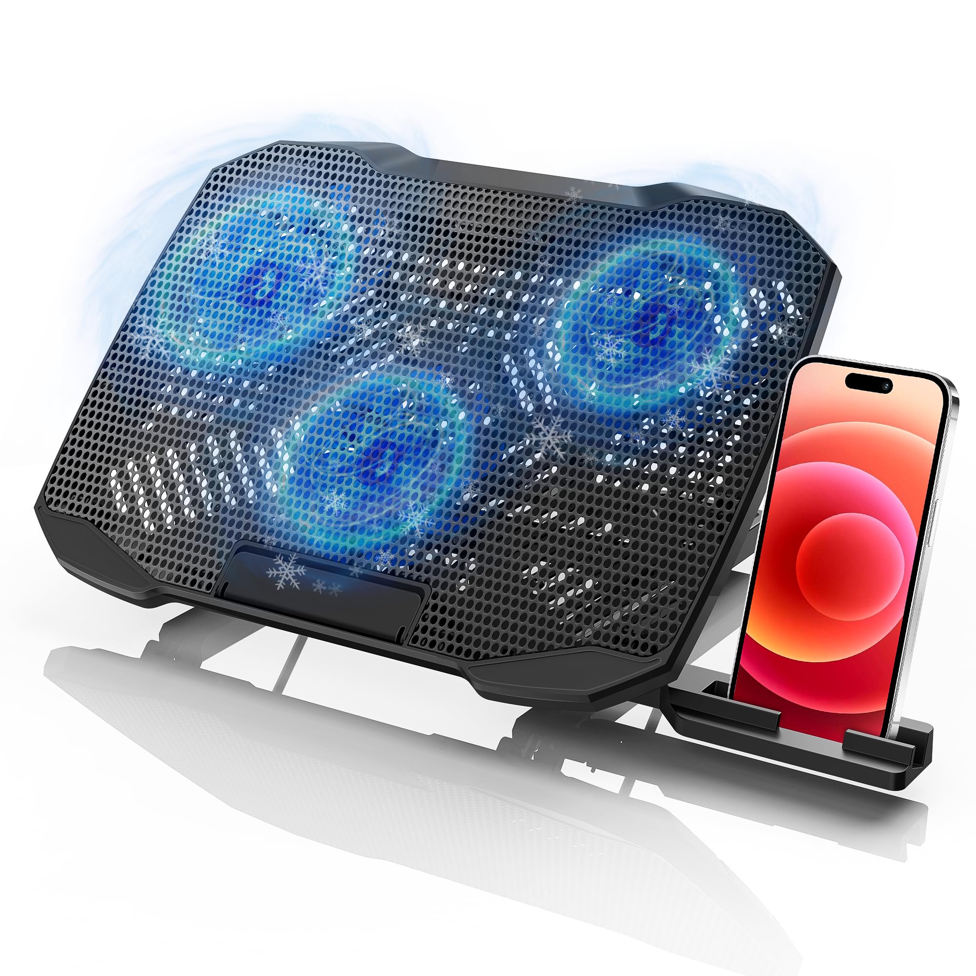 

Technological Powerful Tynozs Laptop Cooling Stand with 3 Cooling Phone USB 2 USB 5 Height Continuously Adjustable Visual Easy Compatible with Black чёрный