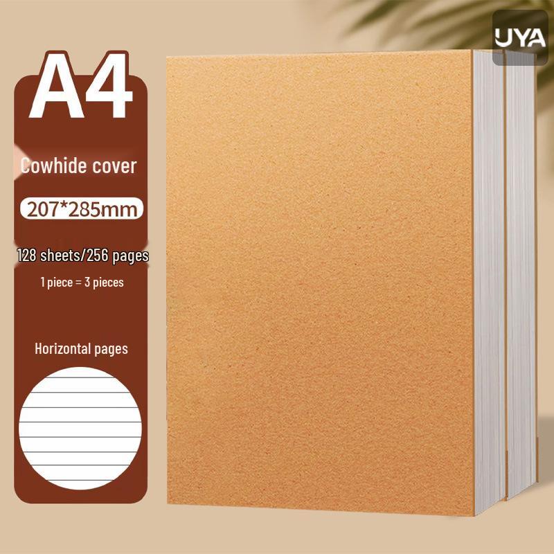 A4 Kraft Paper Straight Spine Notebook, Thickened A5, Retro Style for Junior and High School Students & Office Use