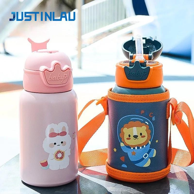 480ml Thermos Bottle Cute Children's Thermal Water Bottle with Straw Kids Stainless Steel Thermos Mug for Kid Portable Water Cup