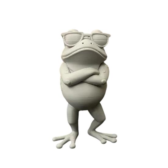 3D Printed Frog Figure, Mini Desktop Ornament, Simulated Frog Model with Sunglasses Crossed Arms, Standing Frog for Desk, Car Interior