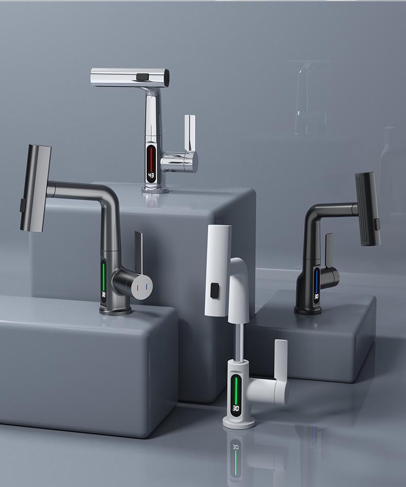 Gunmetal Multifunctional Pull-Out Basin Faucet for Bathroom
