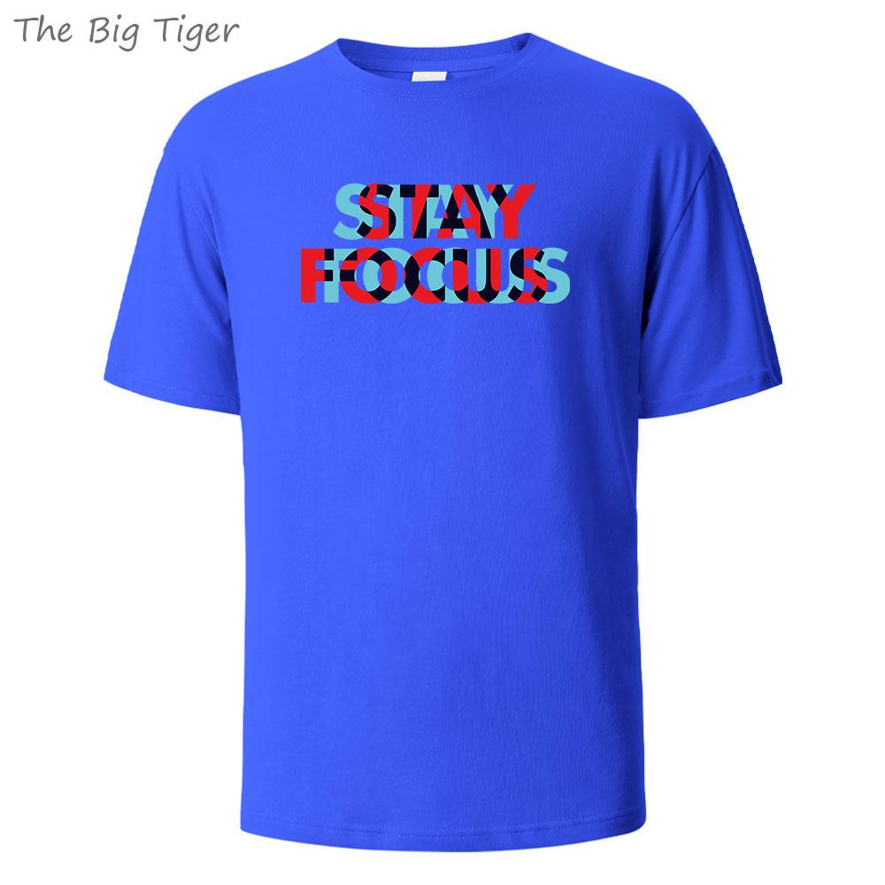 Stay Focus Painting Soft Cotton Tshirt For Men Breathable Fabric Relaxed Fit Crew Neck Simple Basic Mens Tshirt Fashion Tops