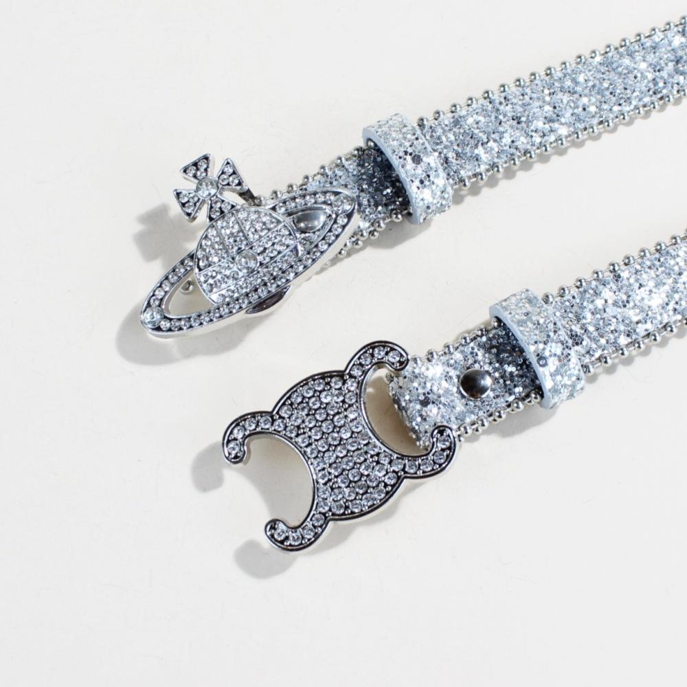 Casual Sequined Rhinestone Button Head Belt Women'S Jeans Skirt Accessories Personalized Belt