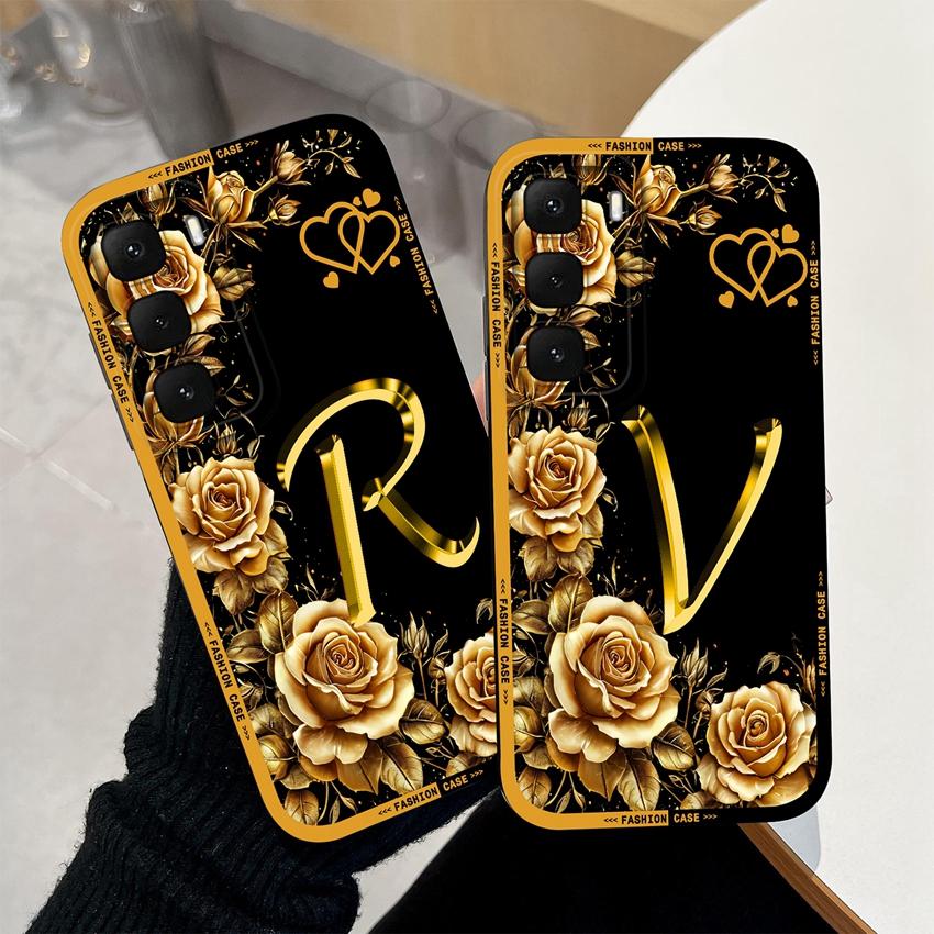 For Infinix Hot 60 50 40 Pro Plus 60i 50i 30i 30 Play Phone Case Creative Golden Letter Pattern Soft Matte Silicone Back Cover For Infinix Bumper Capa