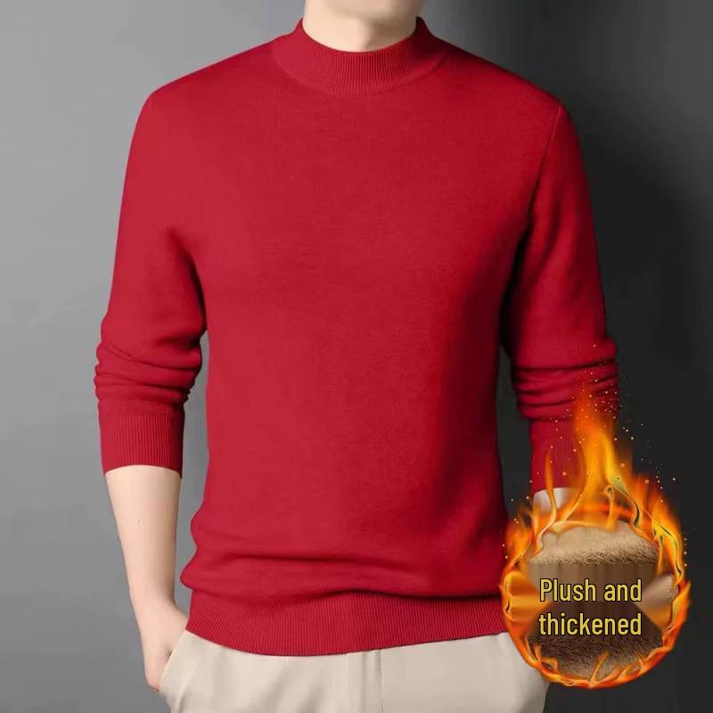 Men's Fleece-Lined Sweater with Half-High Neck, Soft & Close-Fitting, Thick Imitation Mink Knitwear for Middle-Aged & Young Men
