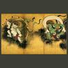 Photo tile with wooden frame of Korin God and Thunder Famous Paintings Dark green Ogata's ``Wind God'' (World Series) (C area)
