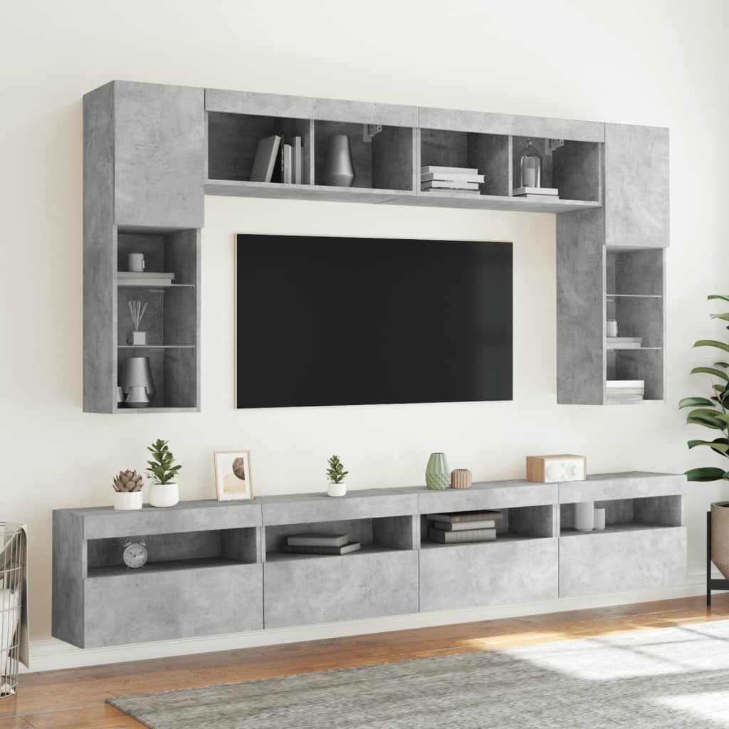 Vidaxl Wall-Mounted TV Cabinets with LED, 2 Pcs., Concrete Grey, 60X30X40 Cm
