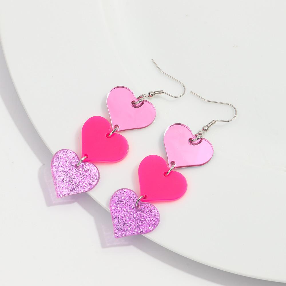 Pink Love Heart Acrylic Drop Earrings for Women Mirrored Peach Hearts Spliced Long Earring Fashion Jewelry Valentine's Day Gifts