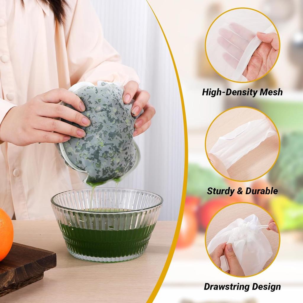 Nut Milk Bag, 5 Pack, Bowl-Shaped Reble Fine Mesh Nylon Cheese Cloths Bags for Straining Almond/Oat/Soy Milk, Tea, Yogurt, Juice, Dumpling Fillings,