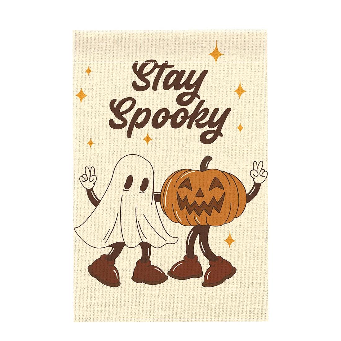 Halloween Garden Flag Pumpkin Ghost Witch Halloween Flags Double Sided Funny Yard Decoration for Outdoor Welcome 45x30cm