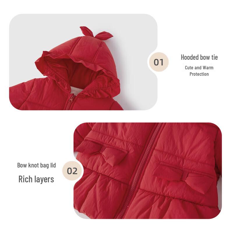 JELLYBABY Girls' 3D Bow Thermal Hooded Cotton Jacket