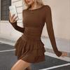 Herbst Elegant Langarm O-Ausschnitt Sexy Bodycon Einfarbig Mini Ballkleid Damen Outfit Elastizität Abendparty Festival Kuchenkleid