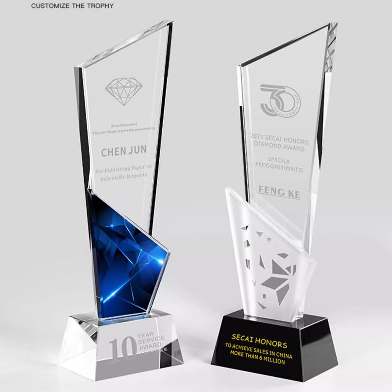 

1pc Personalized Customized Crystal Glass Recognition Trophy Medals for Corporate Events And Special Celebrations 8x27cm