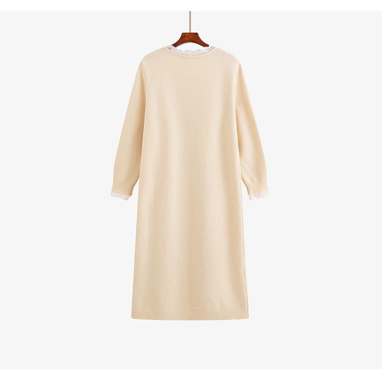 Plus Size V-neck Tie-up Lace Knit Wool Dress - 2025 Winter Style