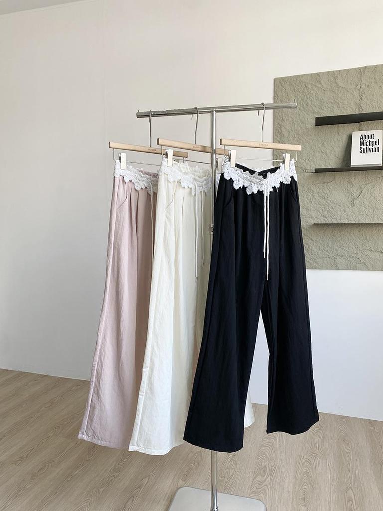 2025 Spring Korean Sweet Slimming High Waist Pink Straight Leg Pants for Women