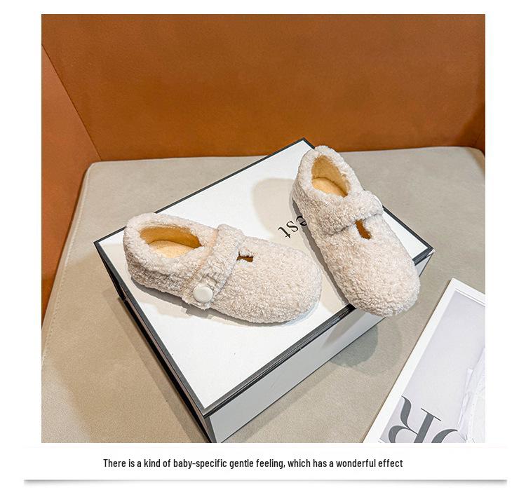 Girls' 2025 Winter Plush Moccasins: Warm, Soft-Sole, Non-Slip, Thickened Korean-Style Cotton Clogs for Outdoor Wear