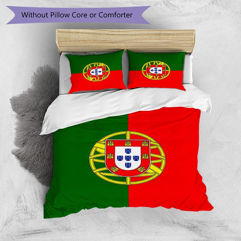 Portugal National Football Team Pattern Printed 3PCS Bedding Set Soft Skin-Friendly Washable Duvet Cover & Pillowcases Set All Season Bedroom