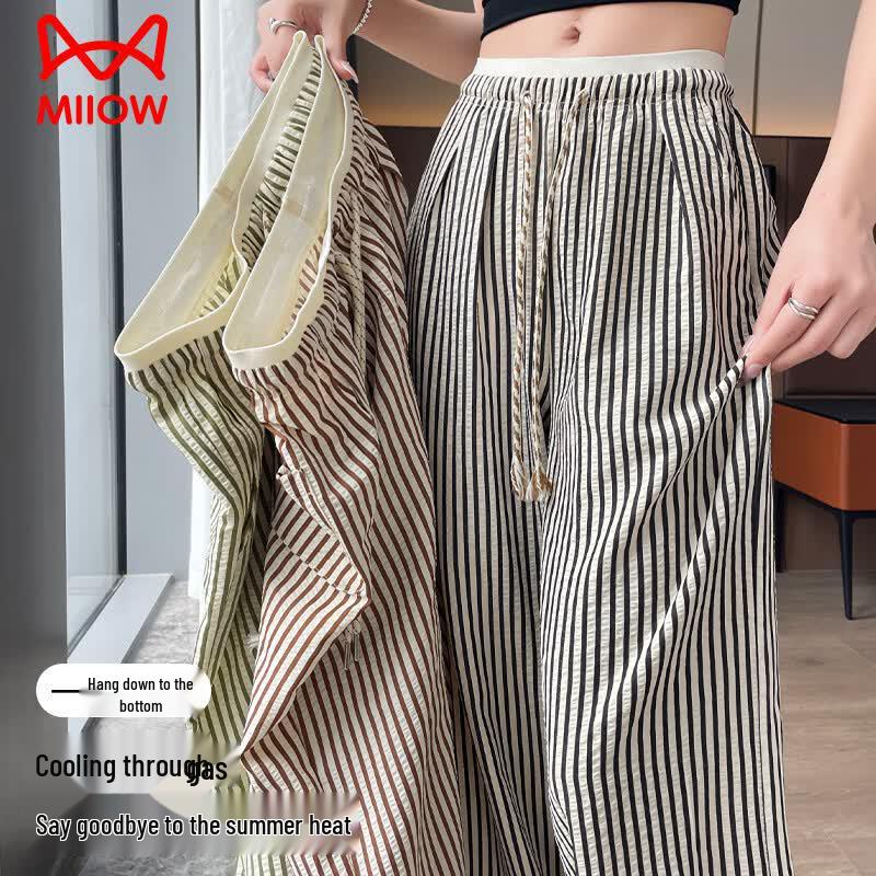 Mao Ren Women s Summer High-Waist Striped Wide-Leg Pants L
